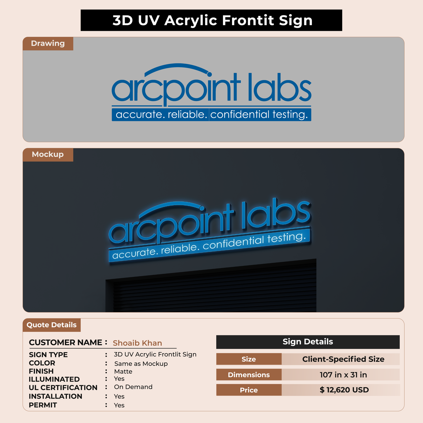 3D UV Acrylic Front-lit Sign For Shoaib Khan