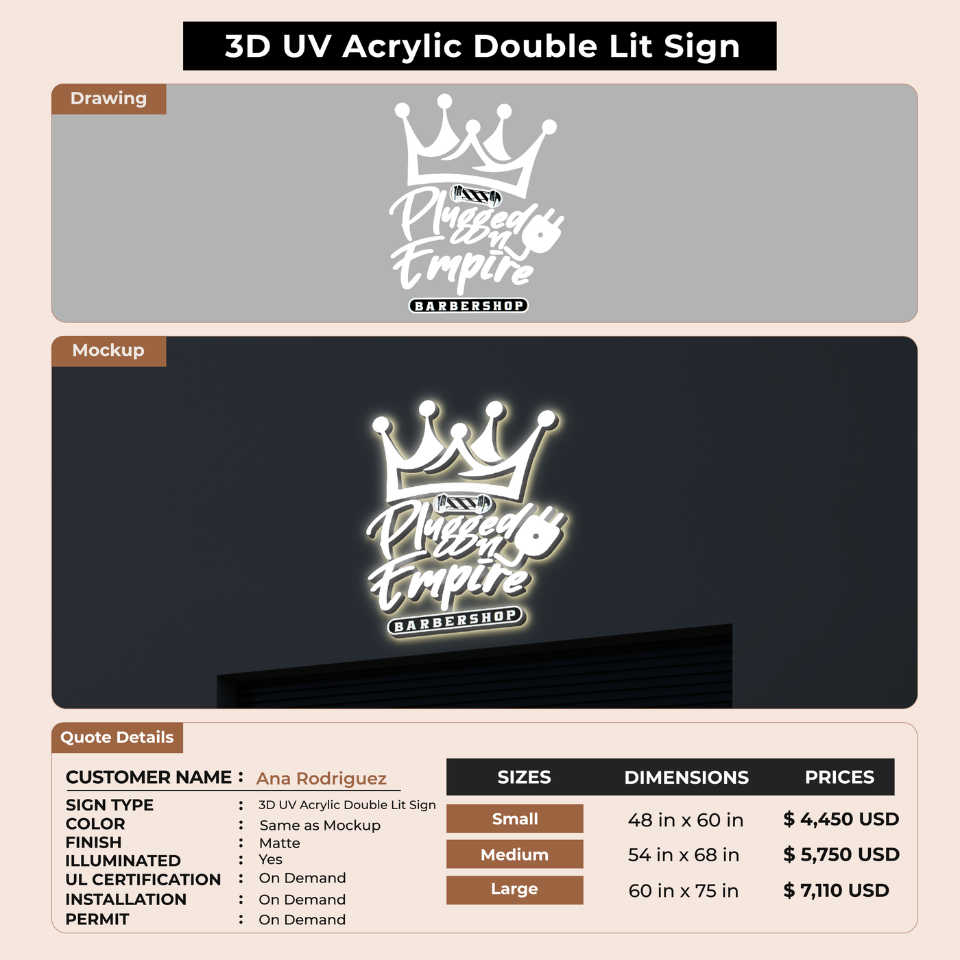3D UV Acrylic Doublelit Sign for Ana Rodriguez