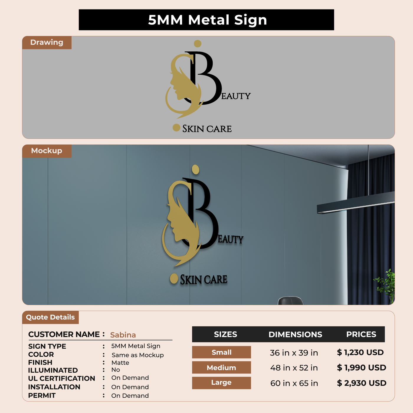 5MM Metal Sign for Sabina