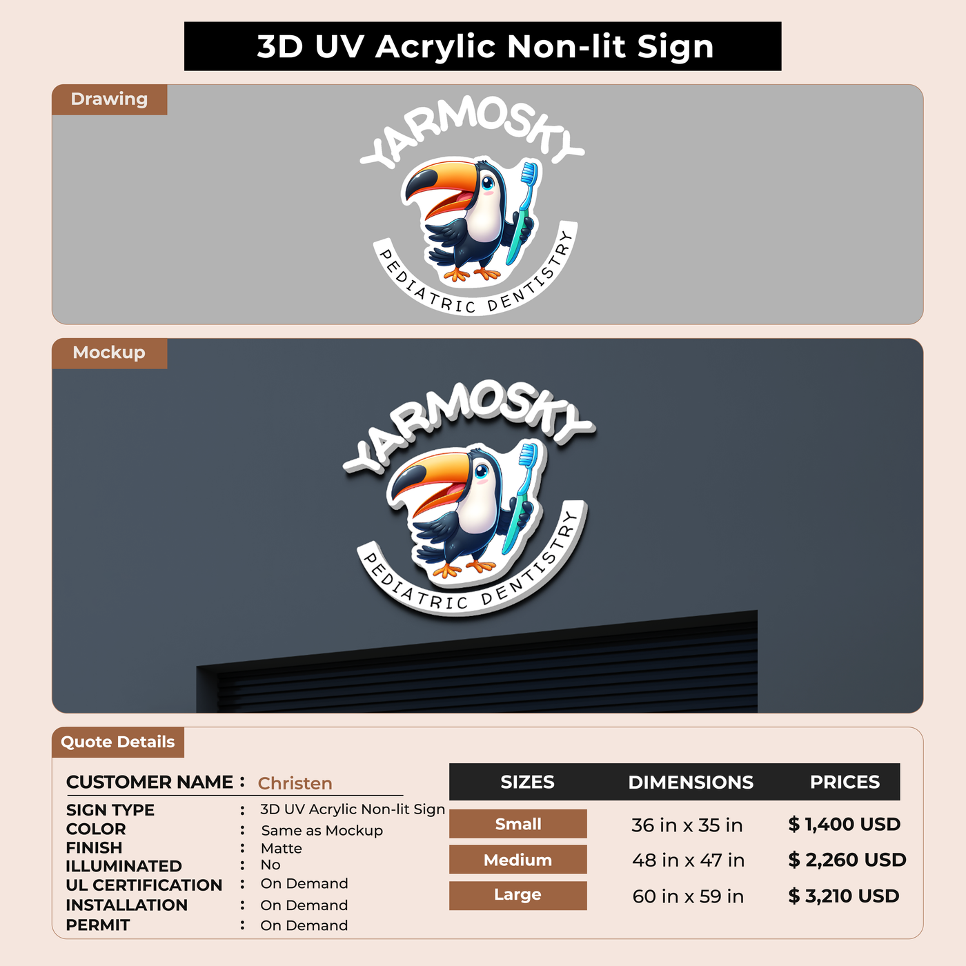 3D UV Acrylic Non-lit Sign for Christen