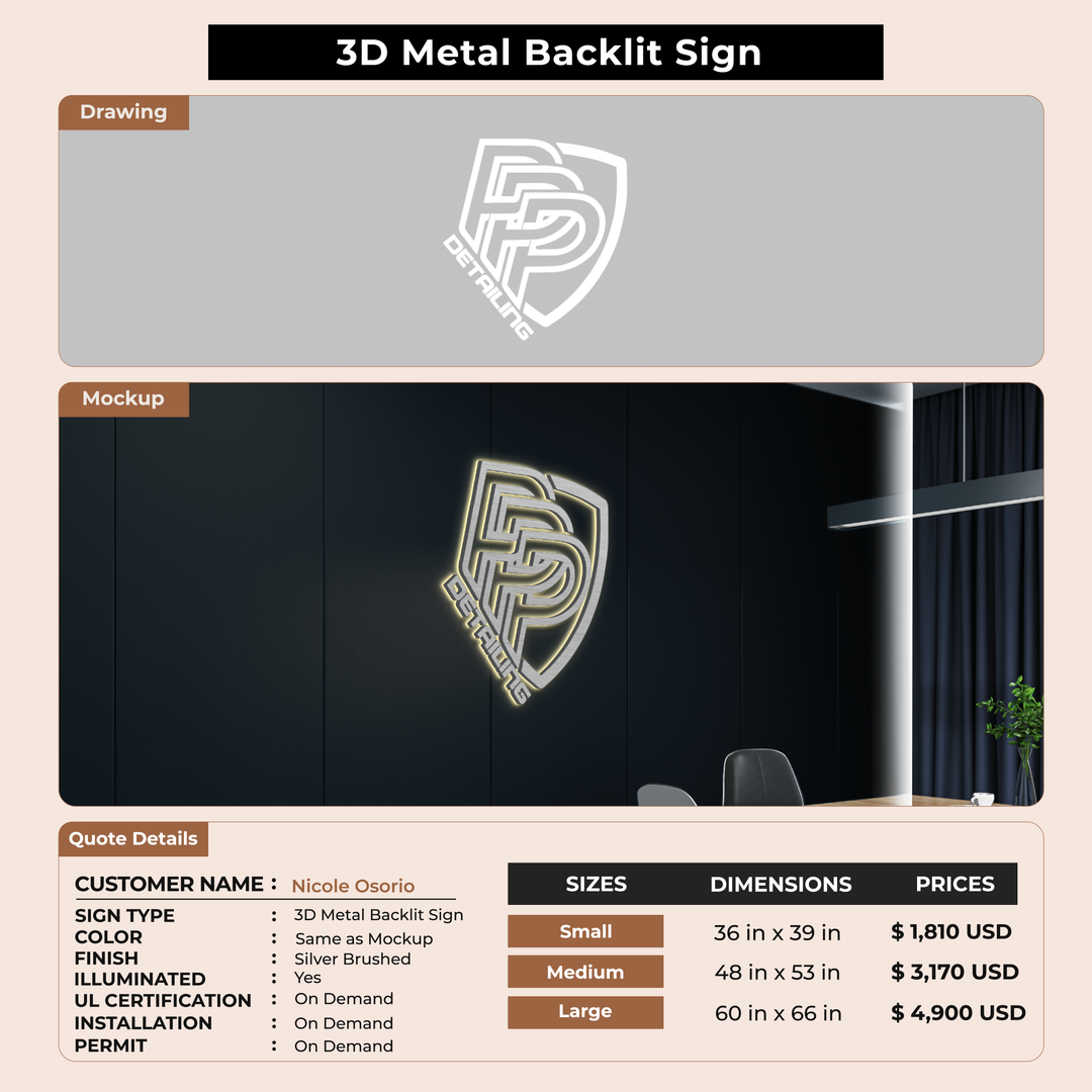 3D Metal Backlit Sign for Nicole Osorio