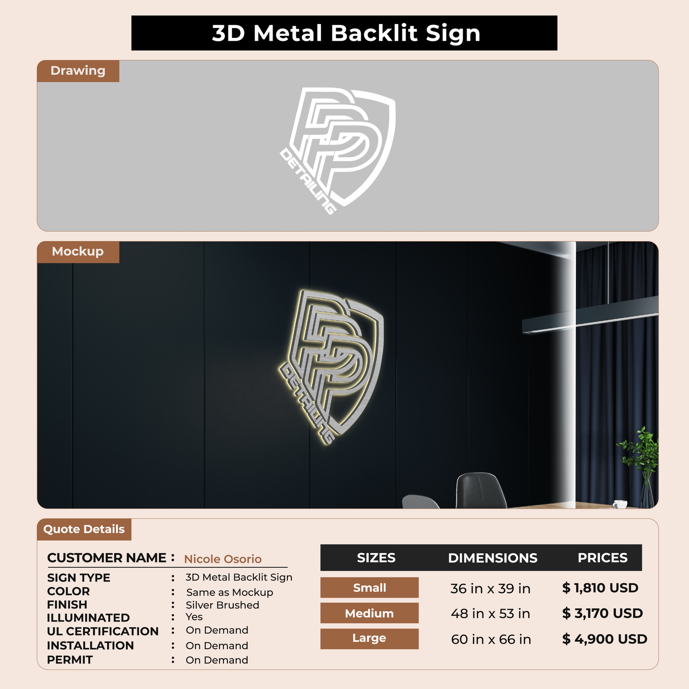 3D Metal Backlit Sign for Nicole Osorio