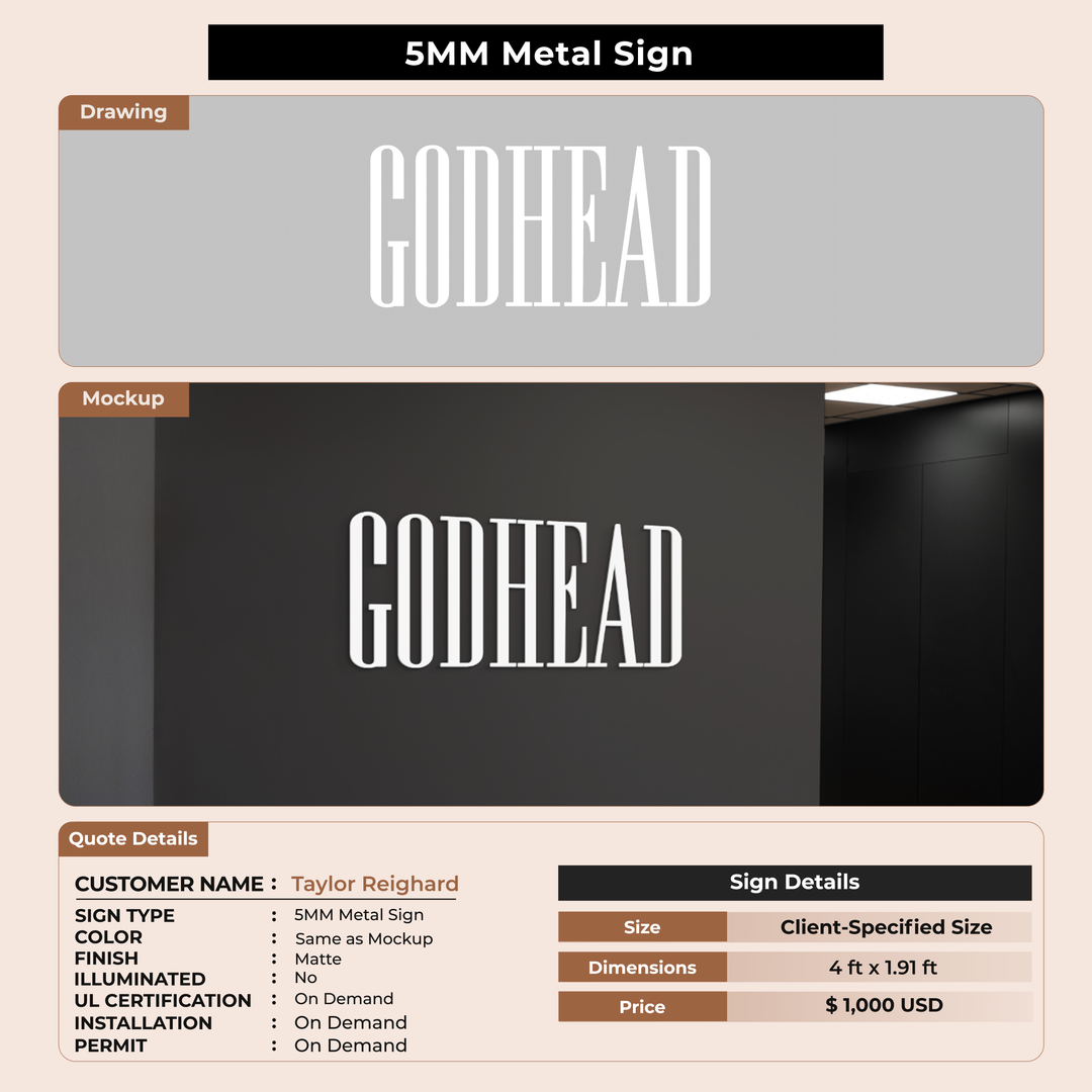 3D Metal Backlit With Backboard sign for Taylor Reighard