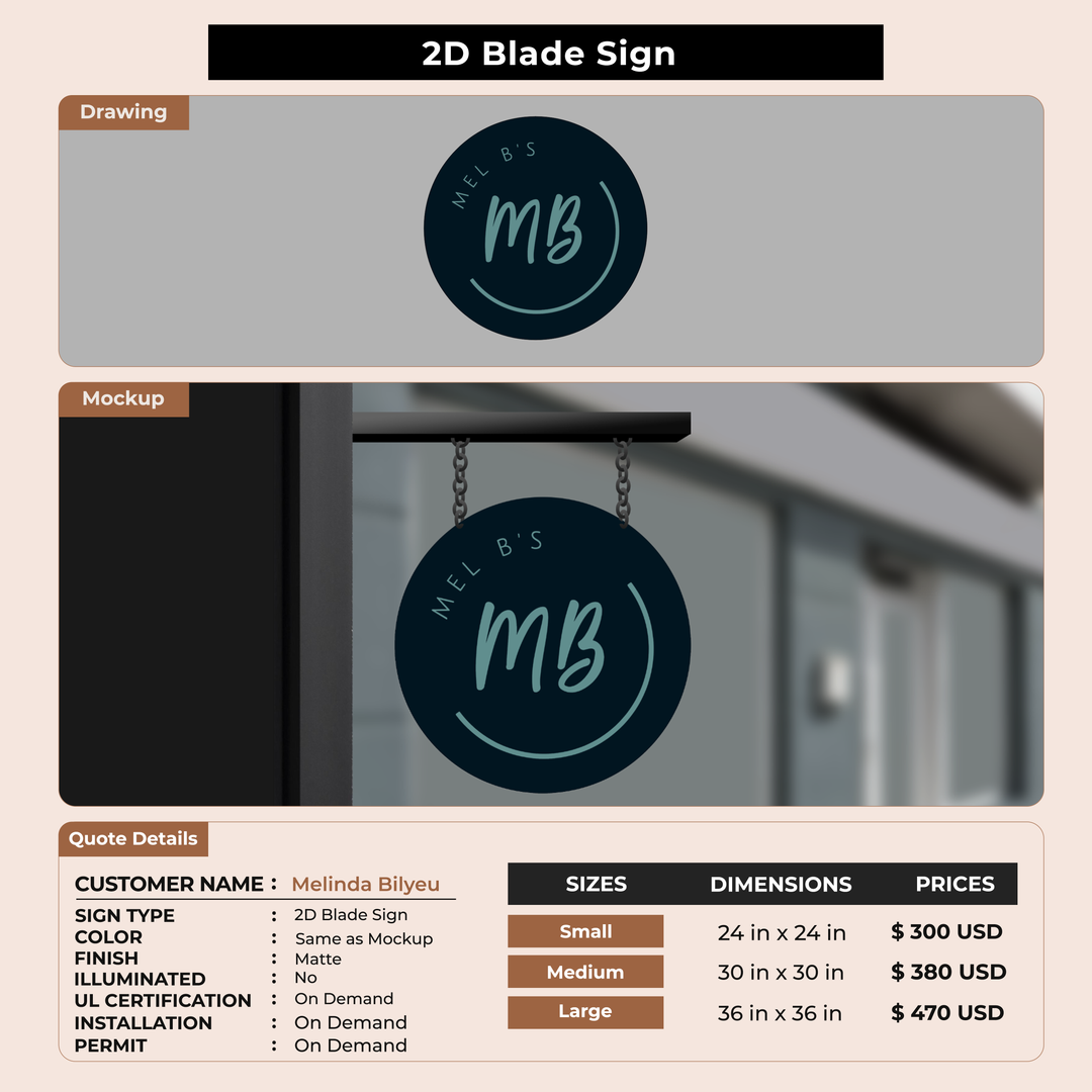 2D Blade Sign for Melinda Bilyeu