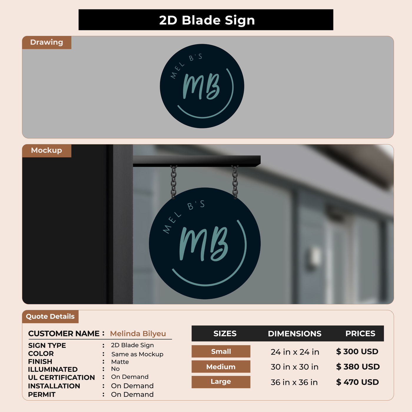 2D Blade Sign for Melinda Bilyeu