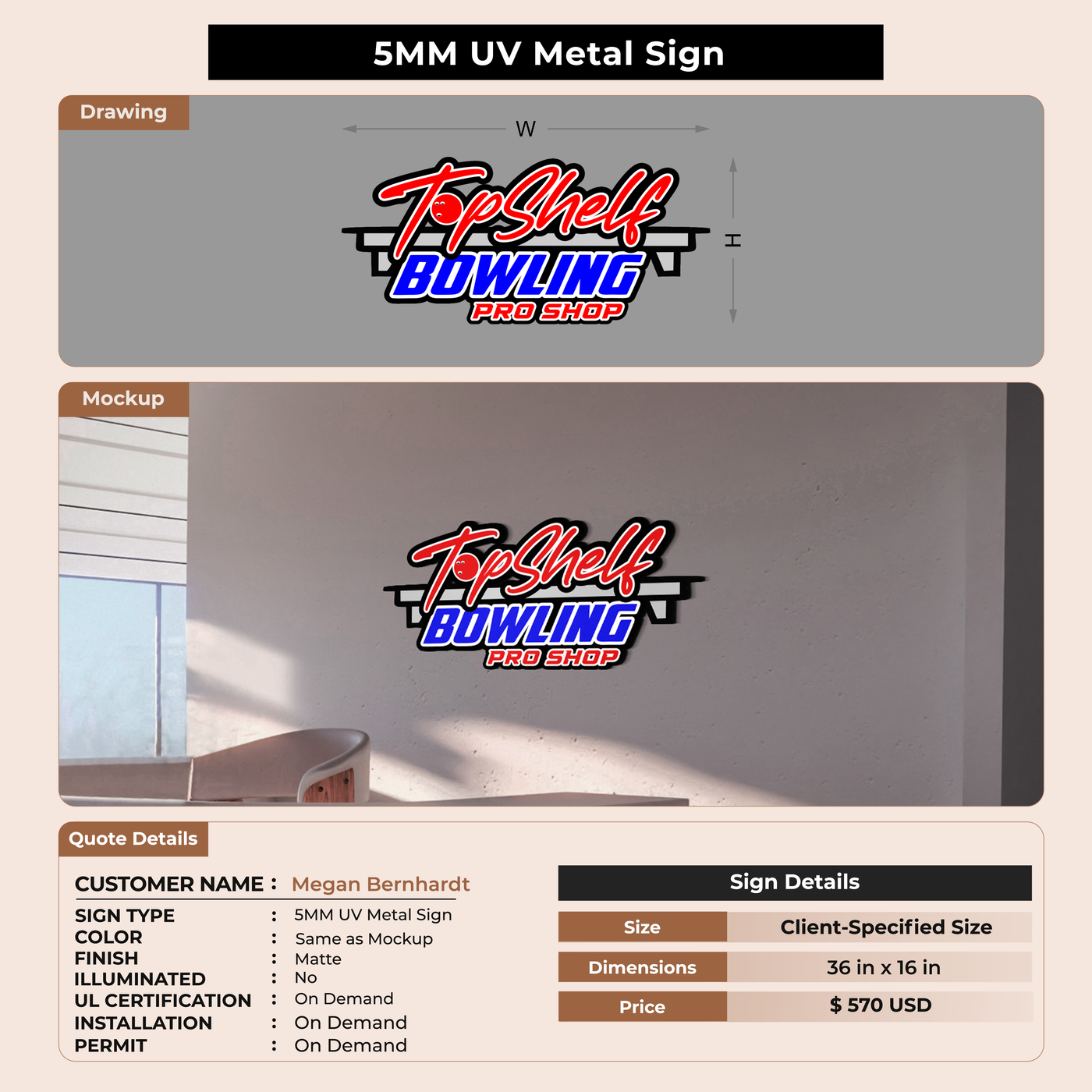 5mm UV Metal Sign for Megan Bernhardt