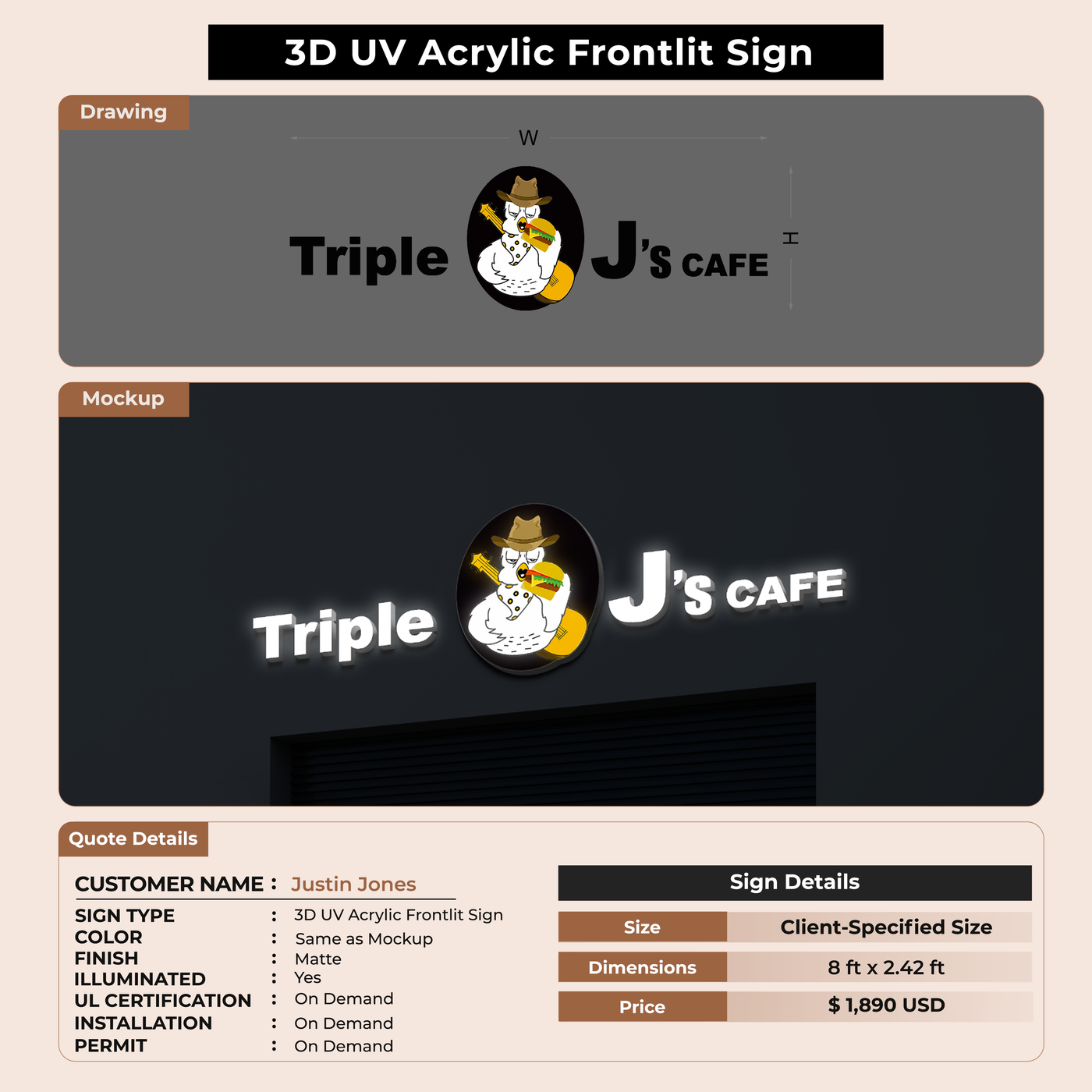 3d acrylic frontlit for Jusstin Jone