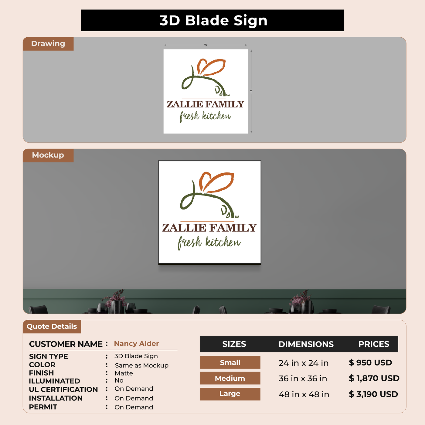 3D Blade Sign for Nancy Alder