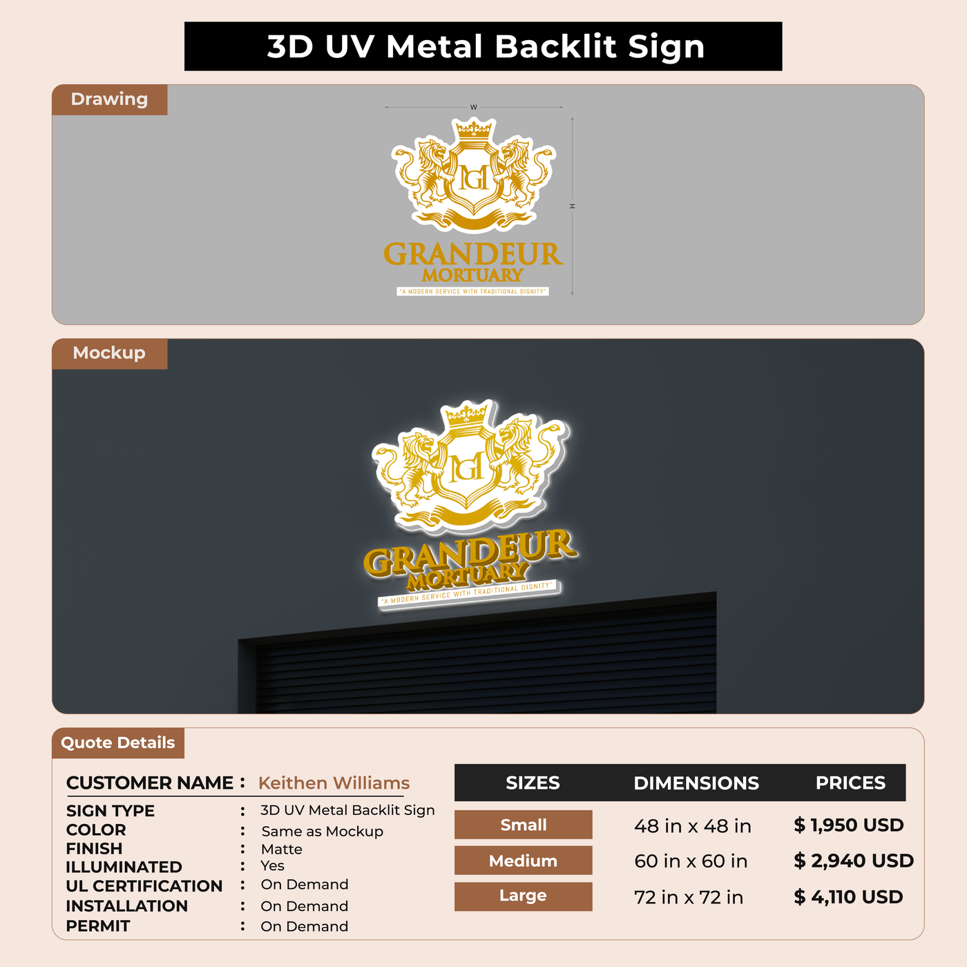3D UV Metal Backlit Sign for Keithen Williams