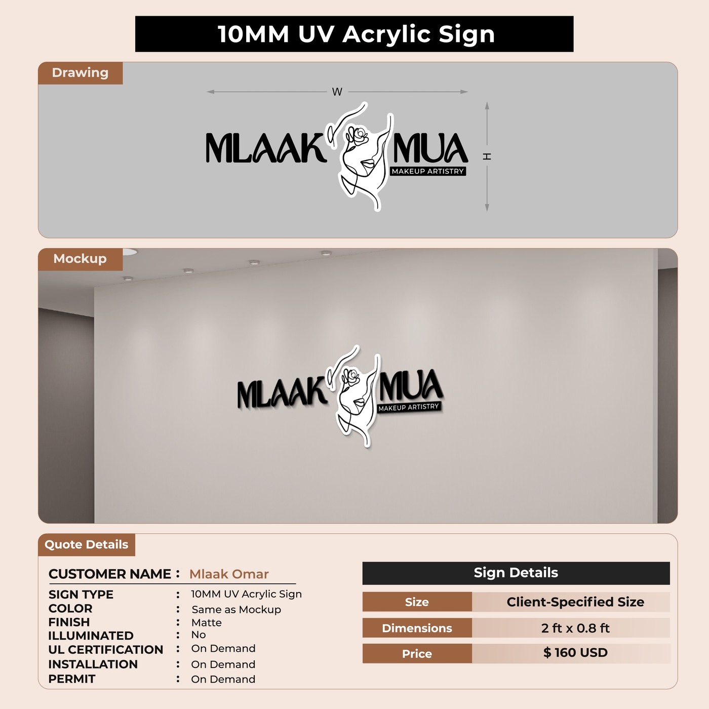 10MM UV Acrylic Sign for Mlaak Omar