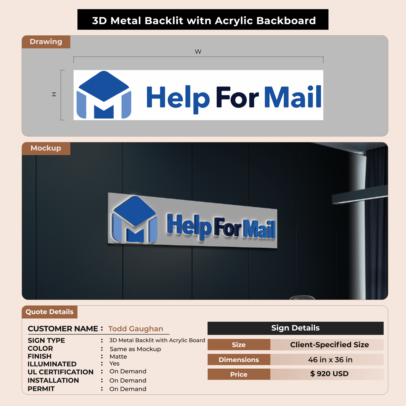 3D Metal Backlit Signs for Todd Gaughan