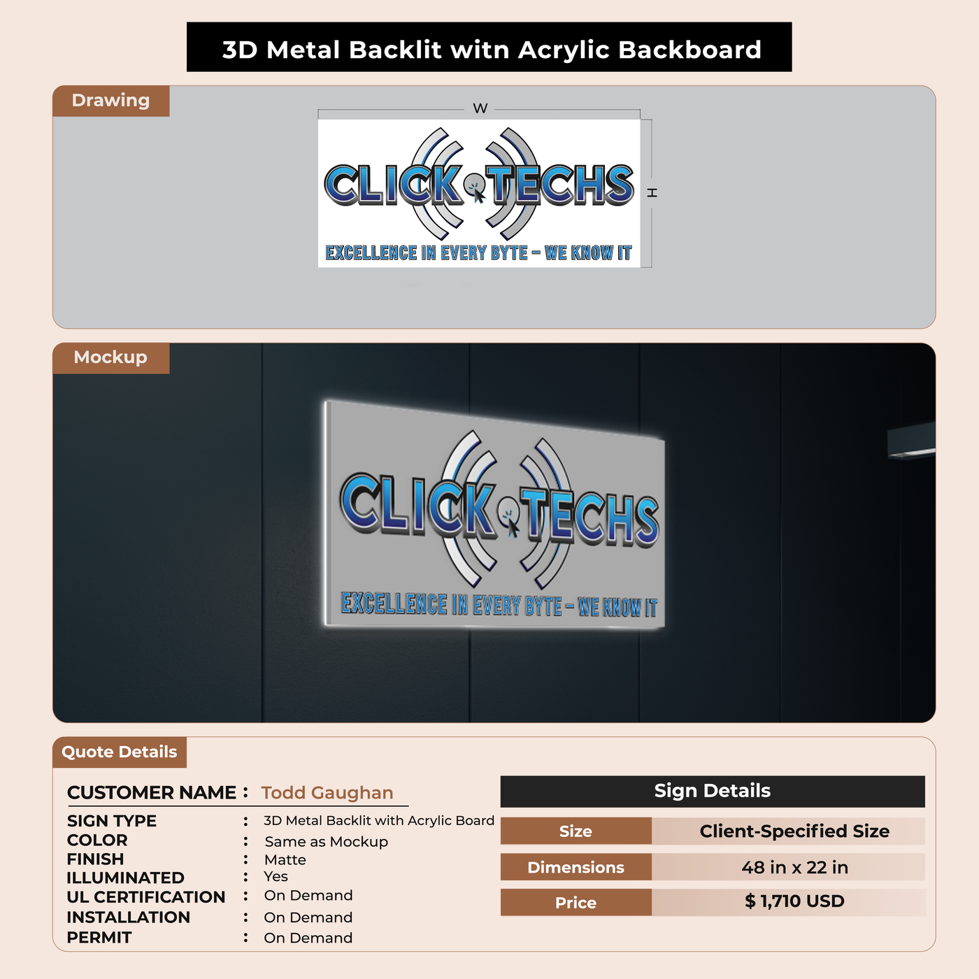 3D Metal Backlit Signs for Todd Gaughan