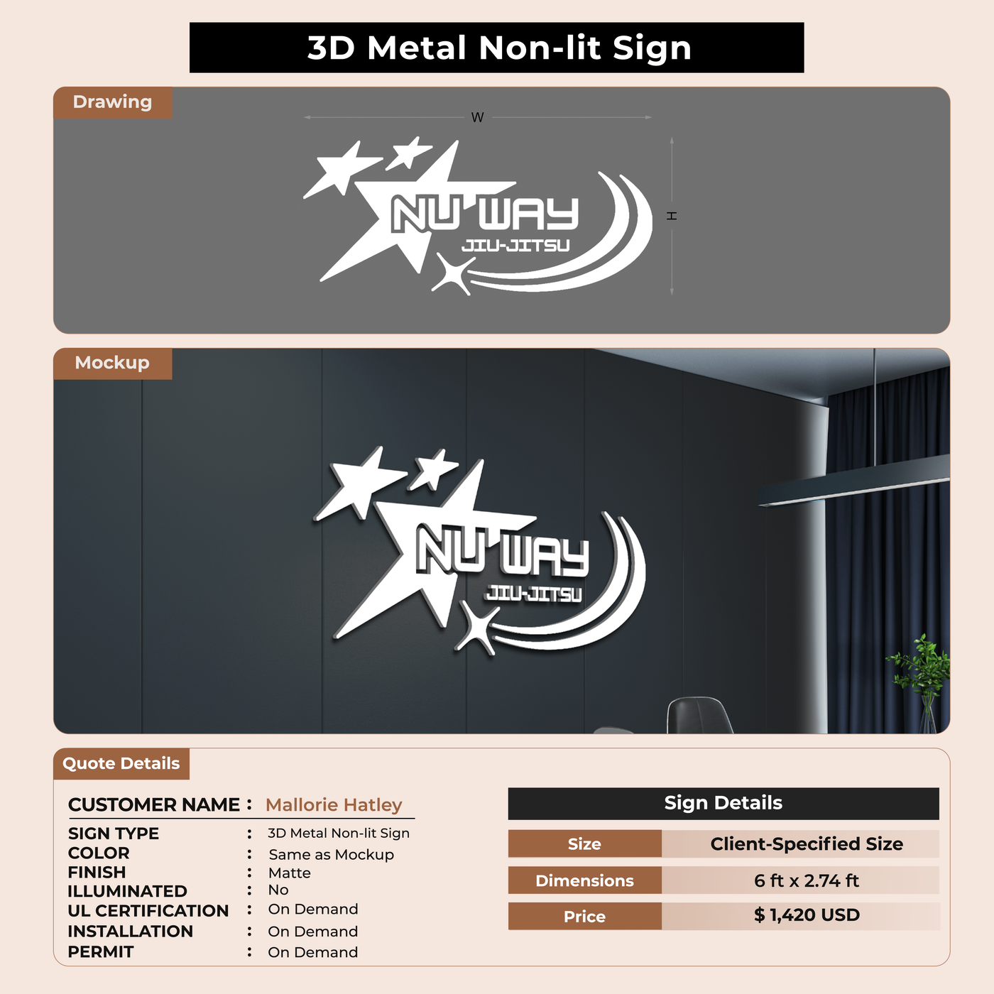 3D Metal Non-Lit Sign for Mallorie Hatley