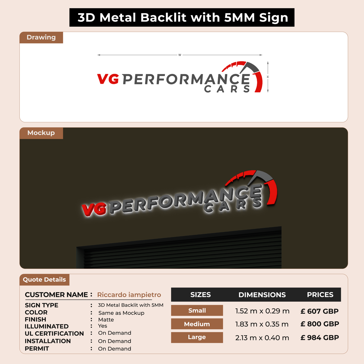3D Metal Backlit Sign for Riccardo iampietro