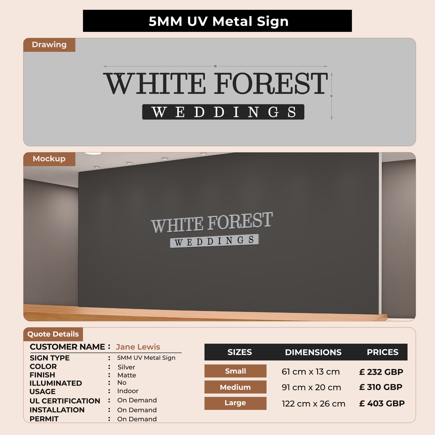5MM UV Metal Sign For Jane Lewis