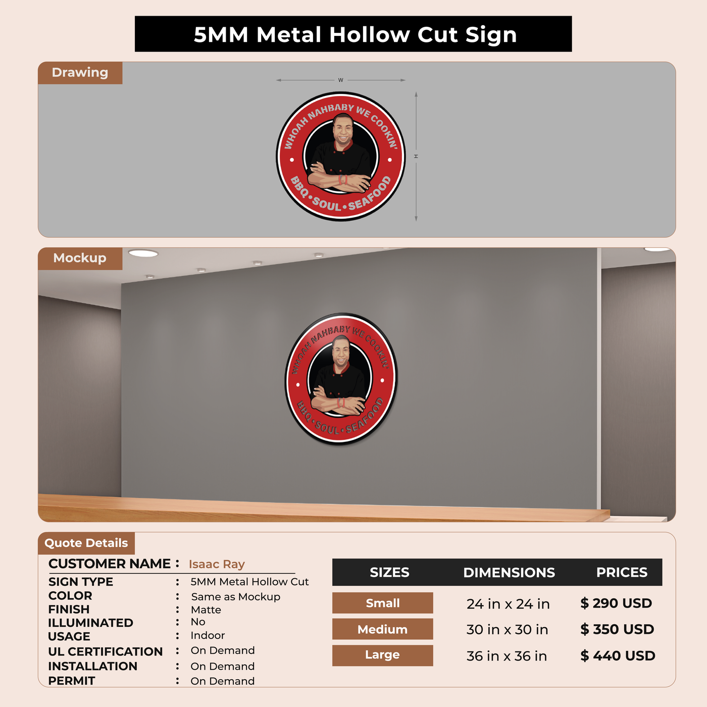 5MM Metal Hollow Cut Sign For Isaac Ray