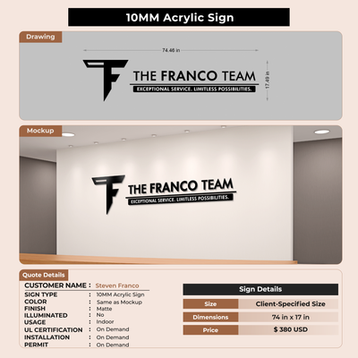 10MM Acrylic Sign For Steven Franco