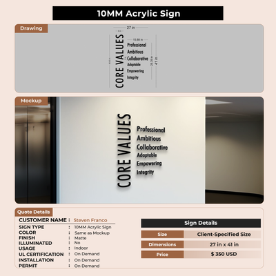 10MM Acrylic Sign For Steven Franco