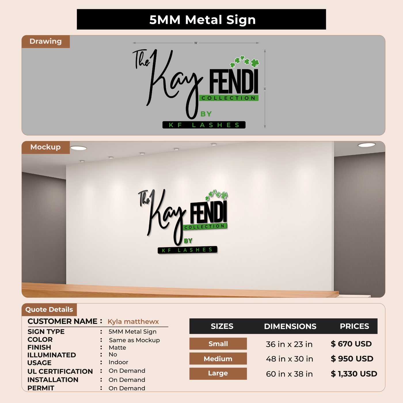 5MM Metal Sign For Kyla matthewx