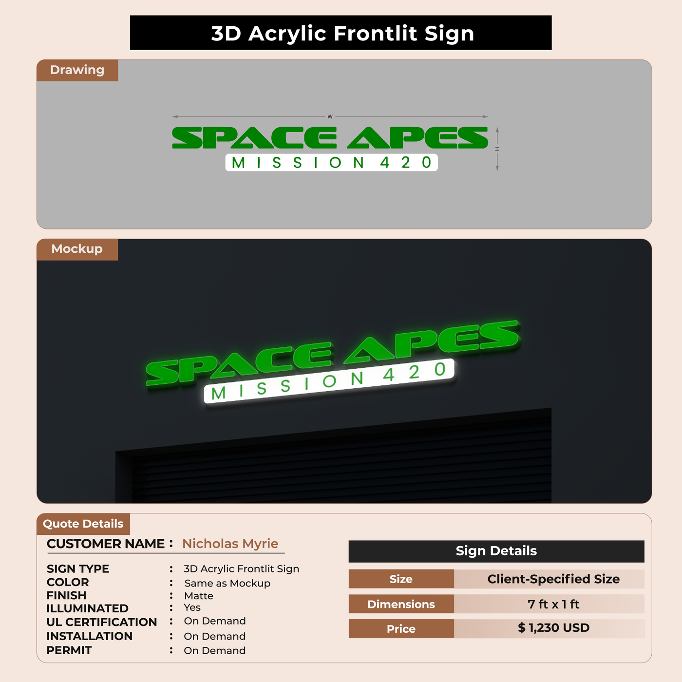 3D Acrylic Front-lit Sign For Nicholas Myrie