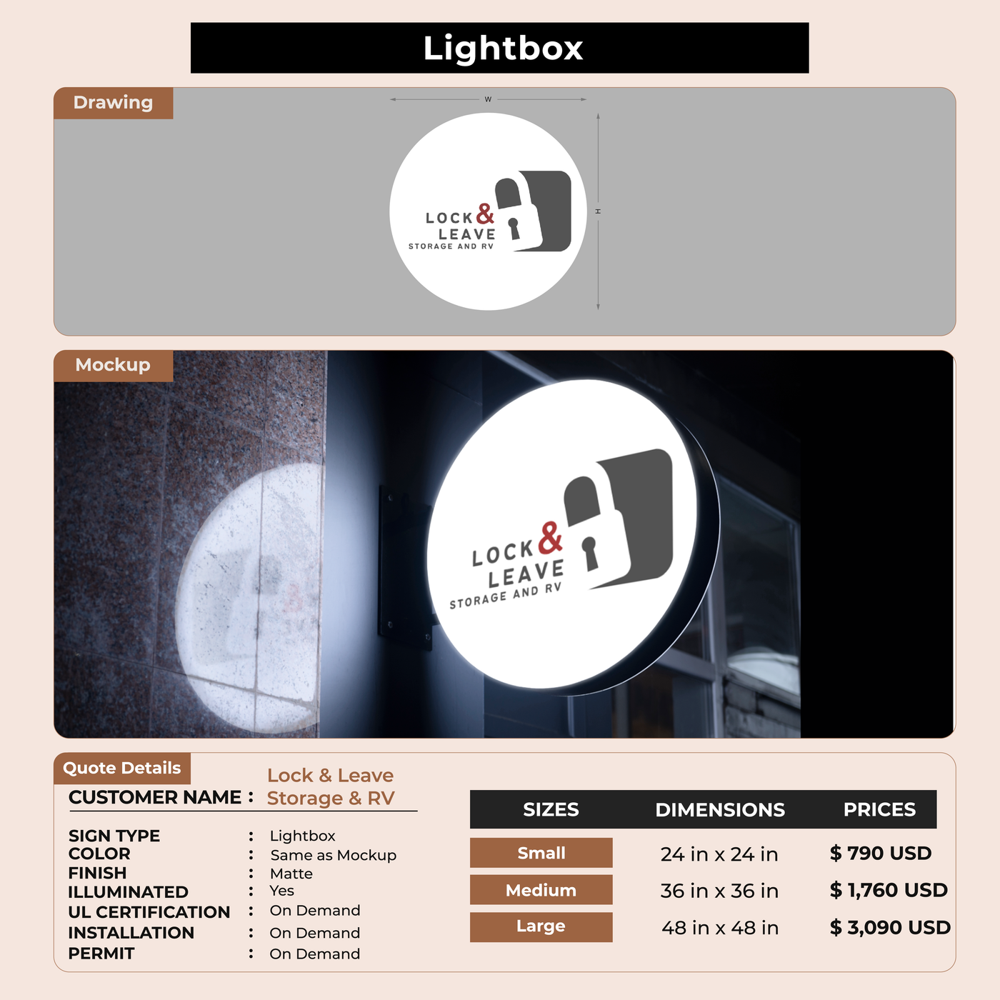 Lightbox Sign For Lock and Leave Storage & RV