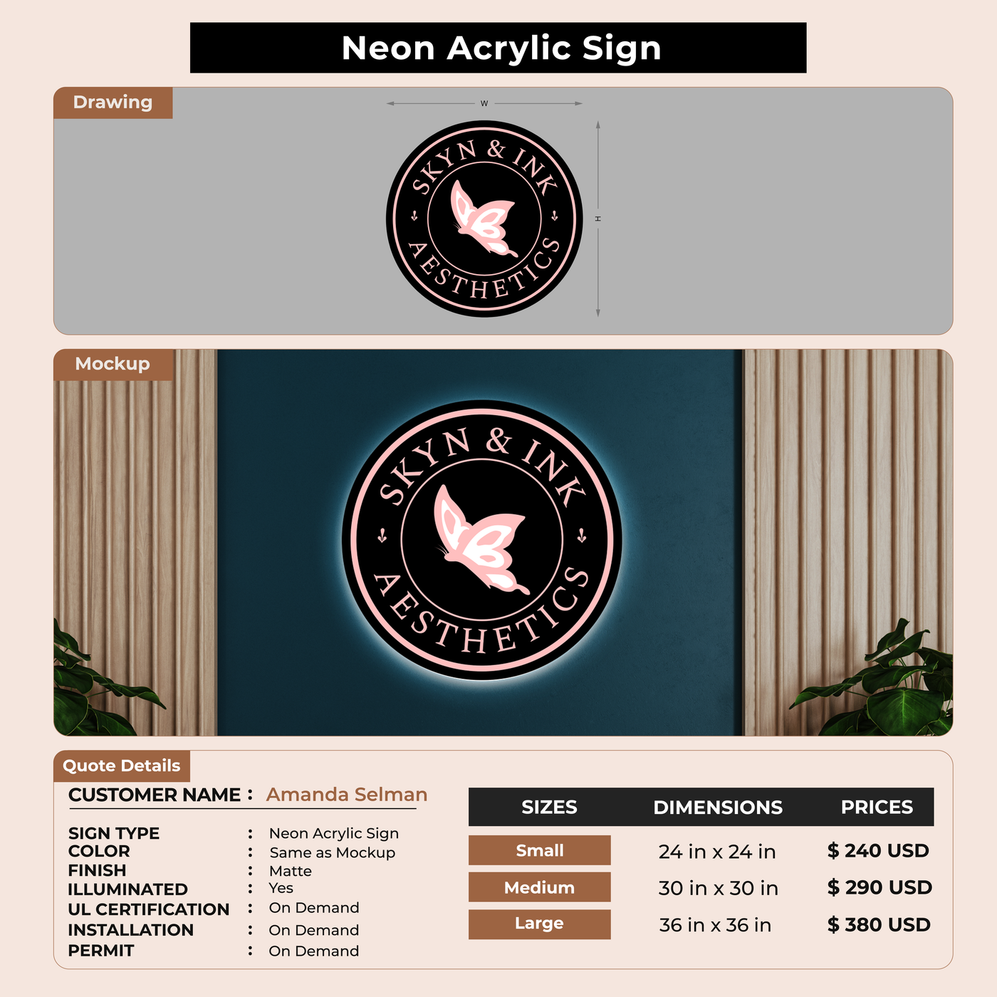 Neon Acrylic Sign For Amanda Selman