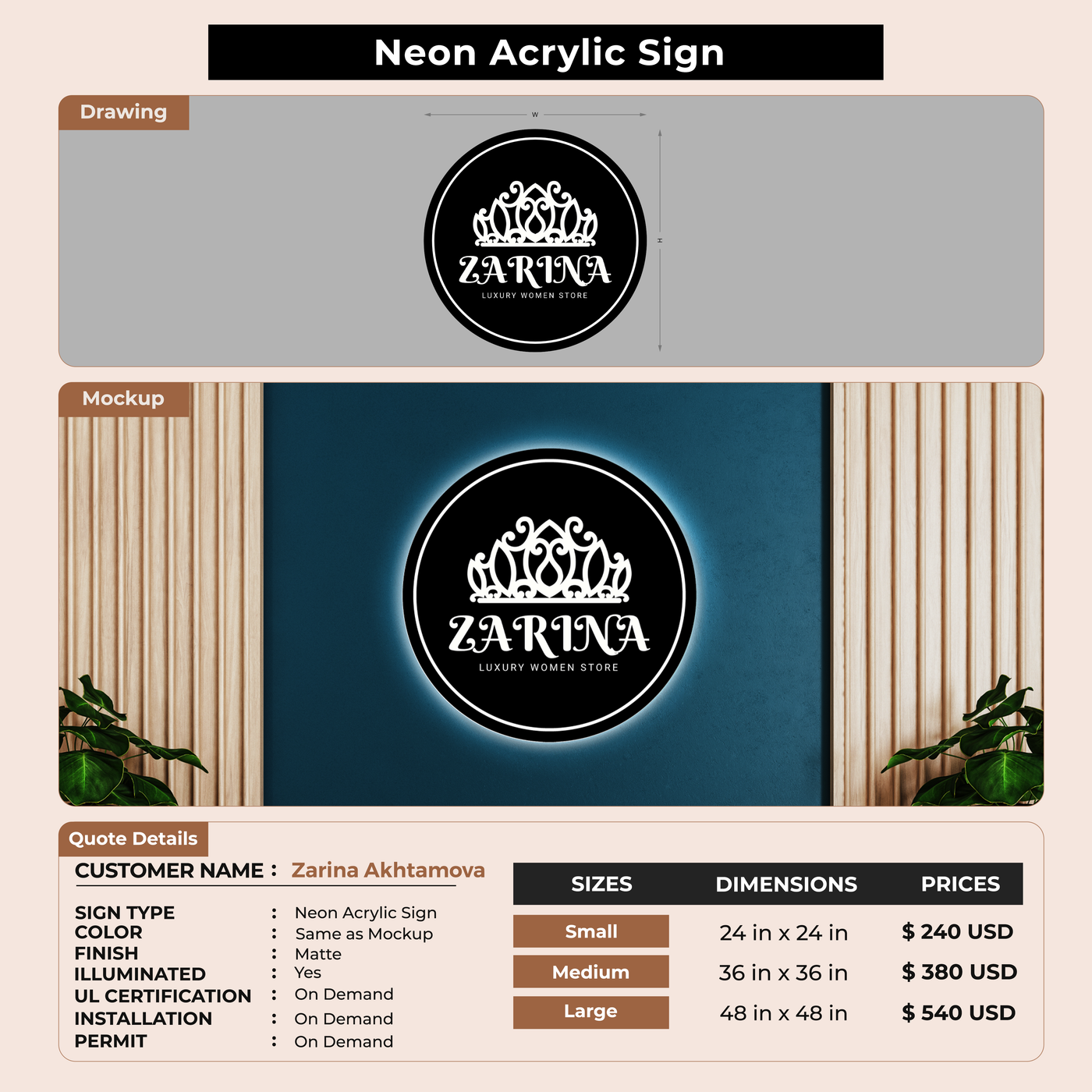 Custom Signs For Zarina Akhtamova