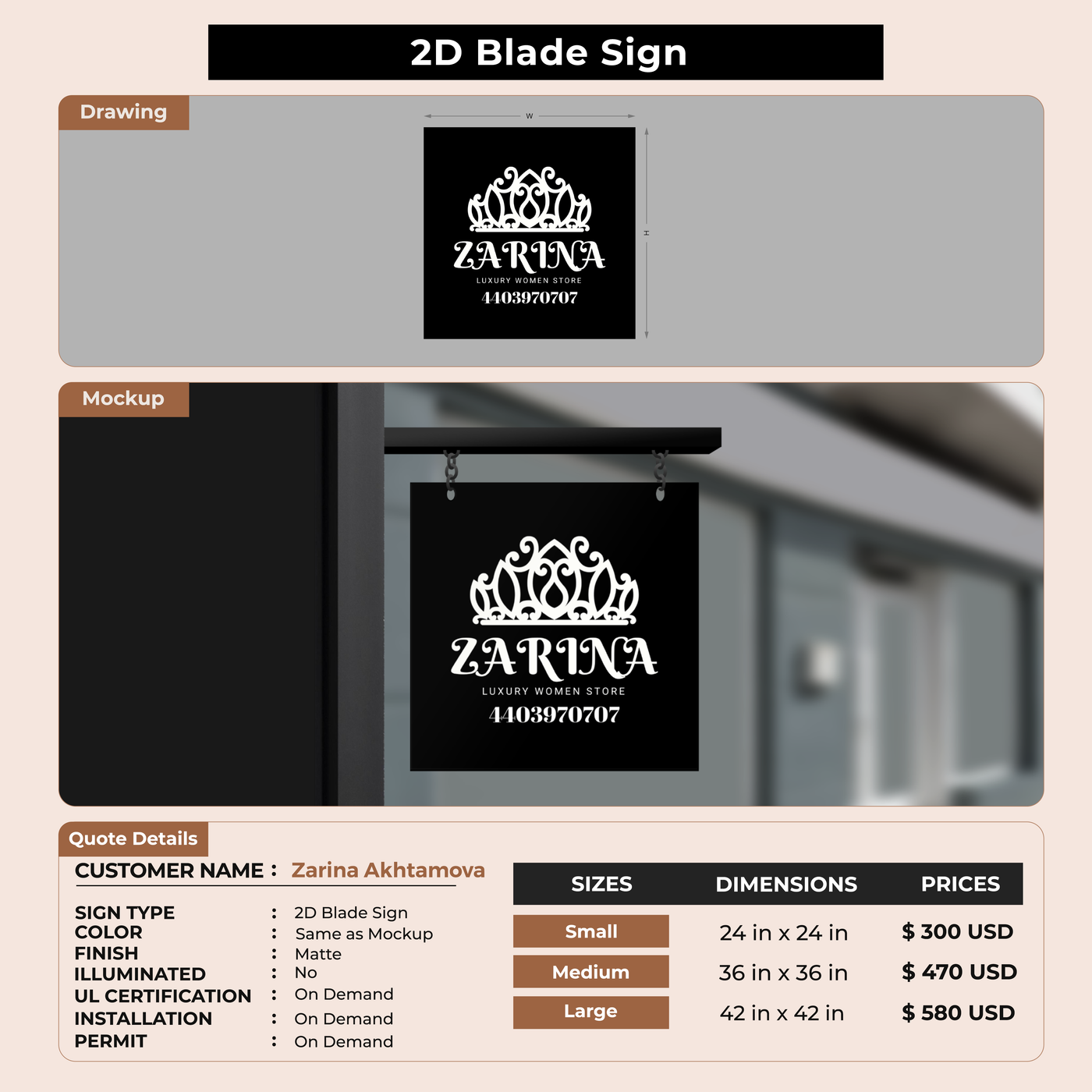Custom Signs For Zarina Akhtamova