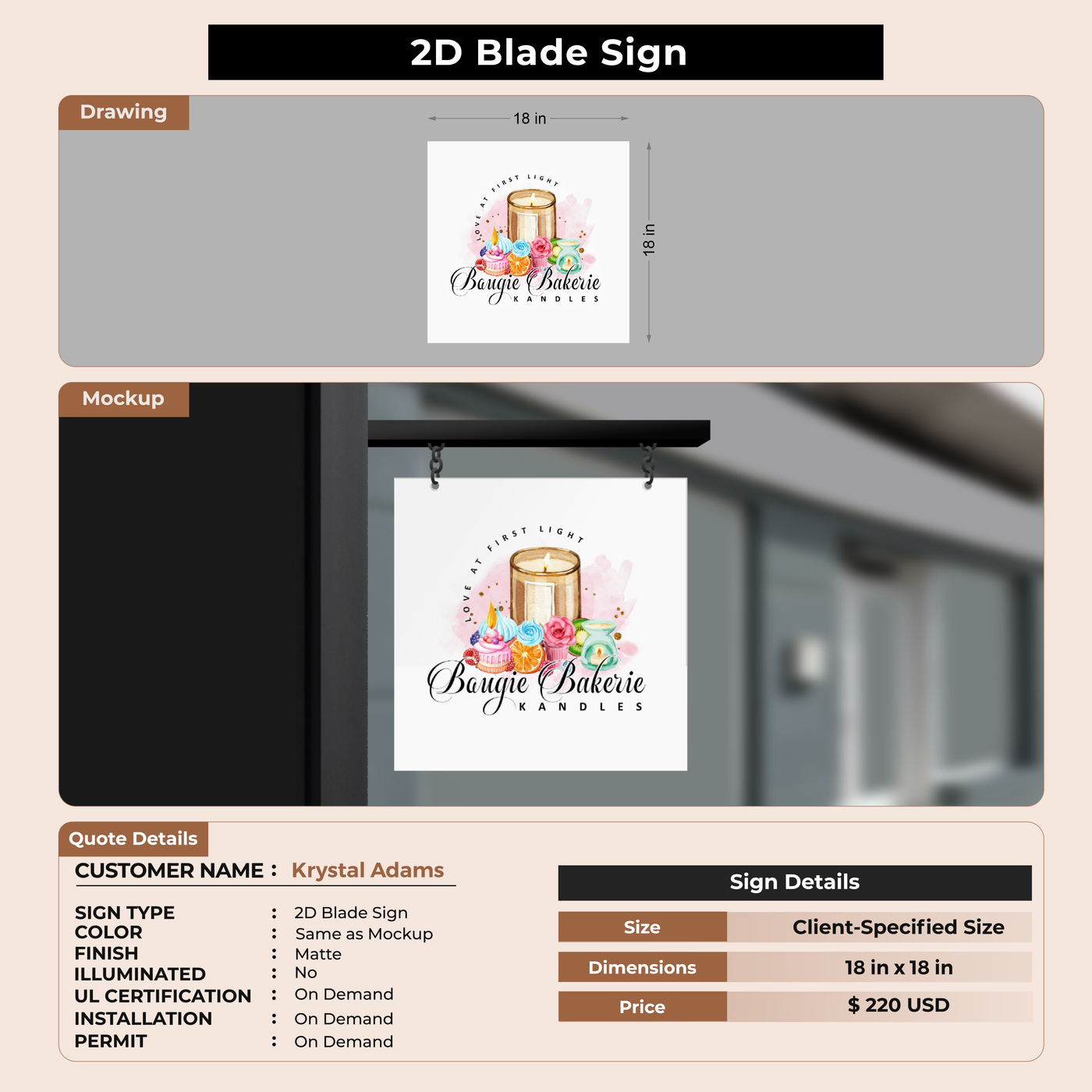 2D Blade Sign For Krystal Adams