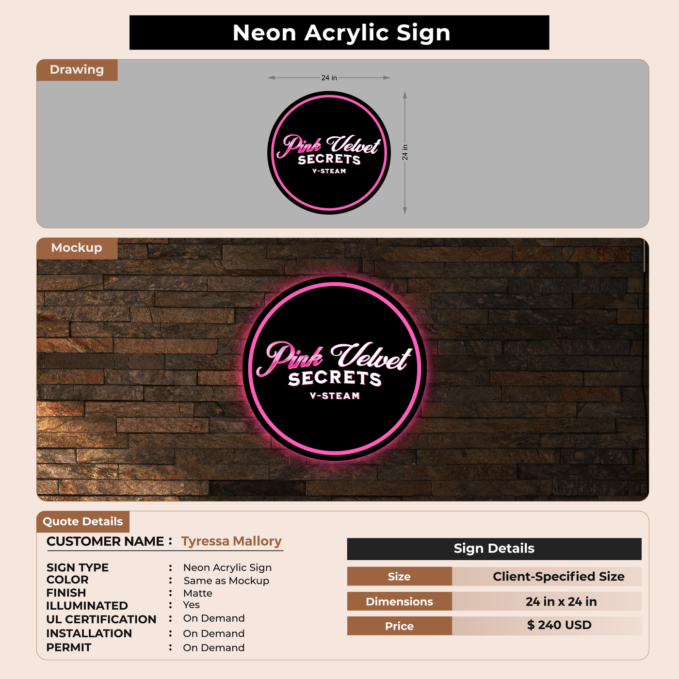 Neon Acrylic Sign For Tyressa Mallory