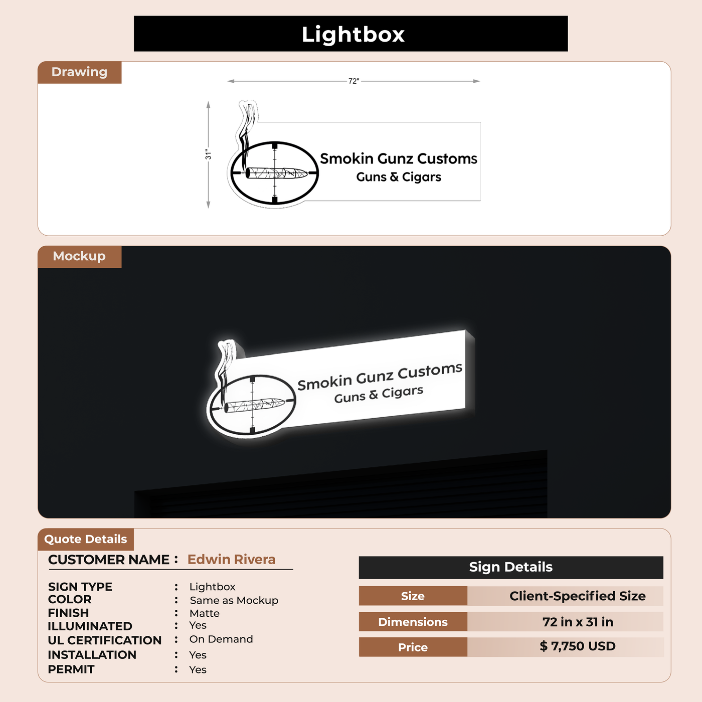 20% deposit link for Lightbox Sign For Edwin Rivera