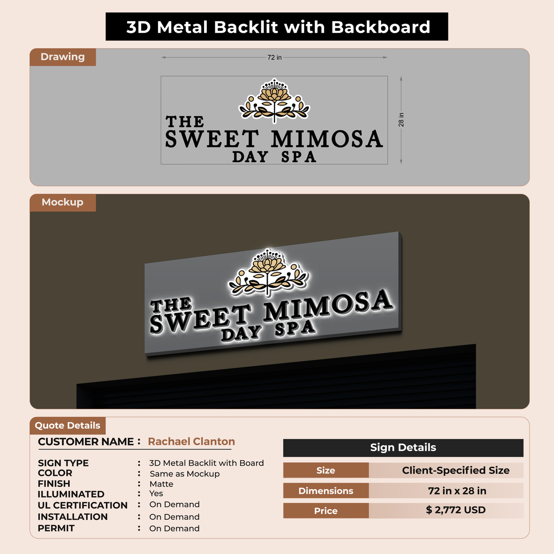 3D Metal Backlit with Board for Rachael Clanton