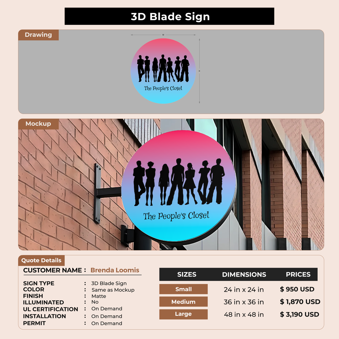3d blade sign for Brenda Loomis