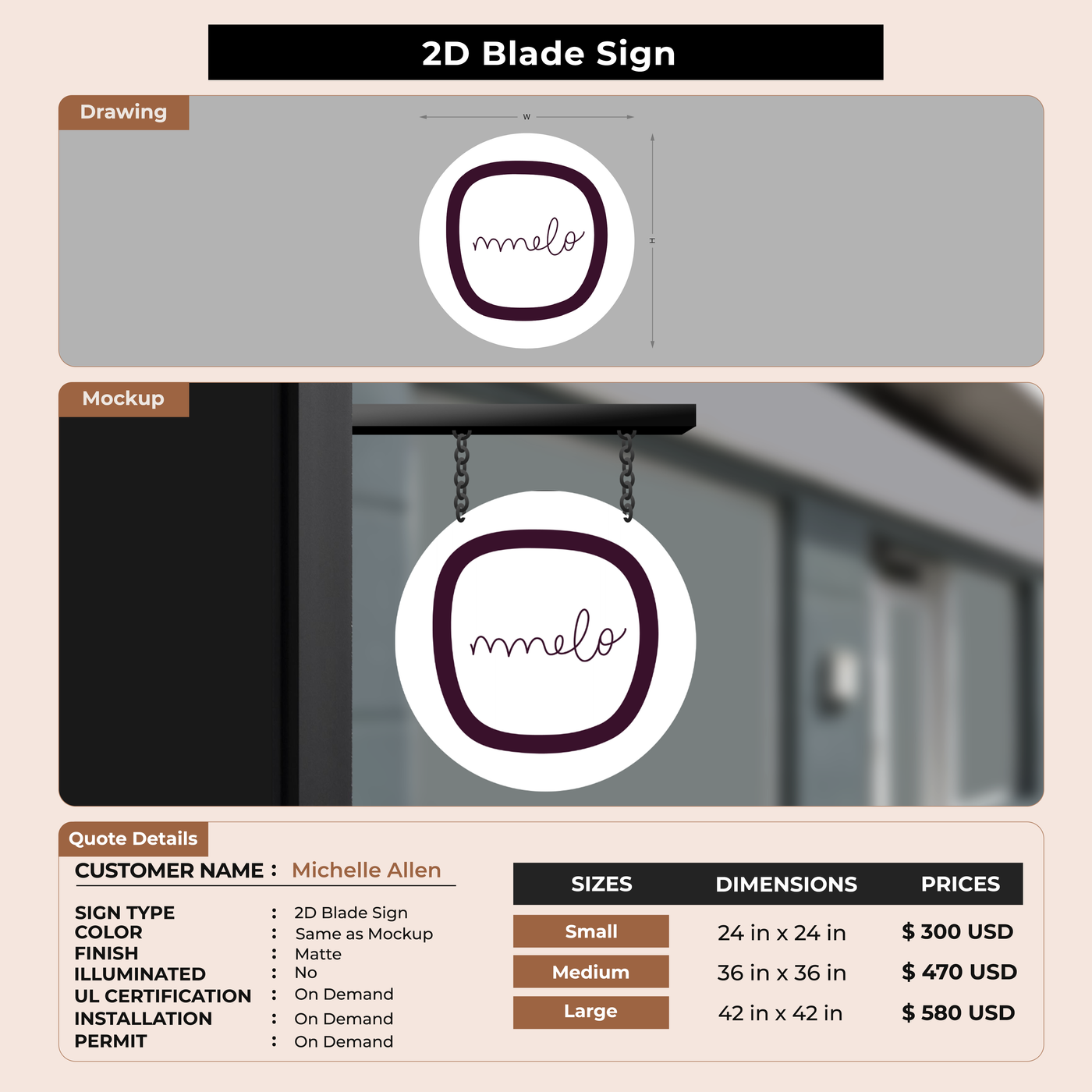 2D Blade Sign For Michelle Allen