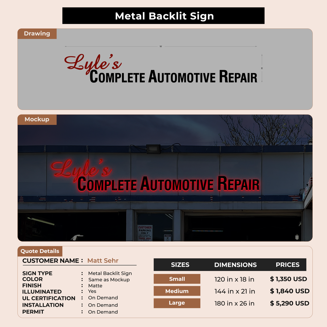 3D Metal Back-lit Sign For Matt Sehr