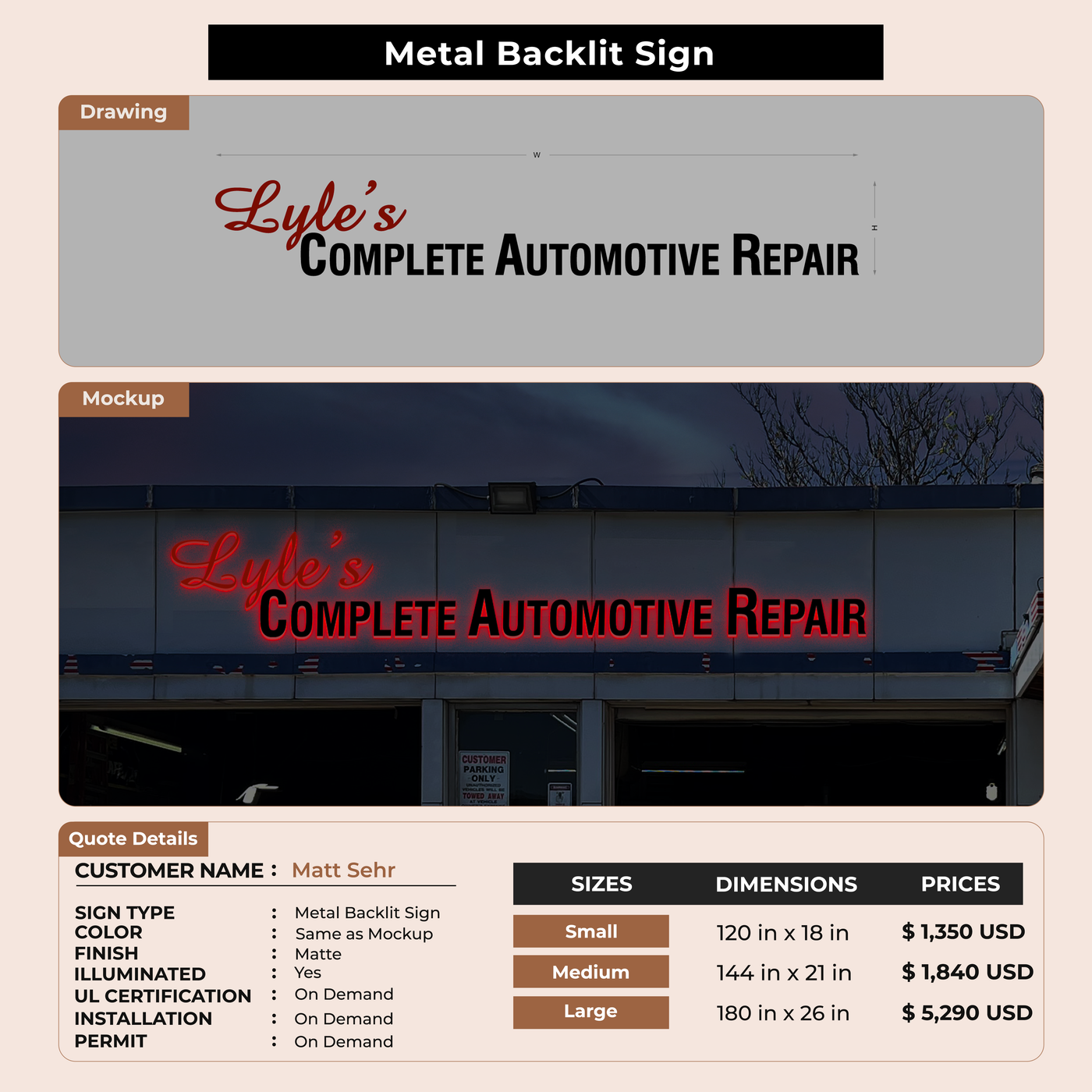 3D Metal Back-lit Sign For Matt Sehr
