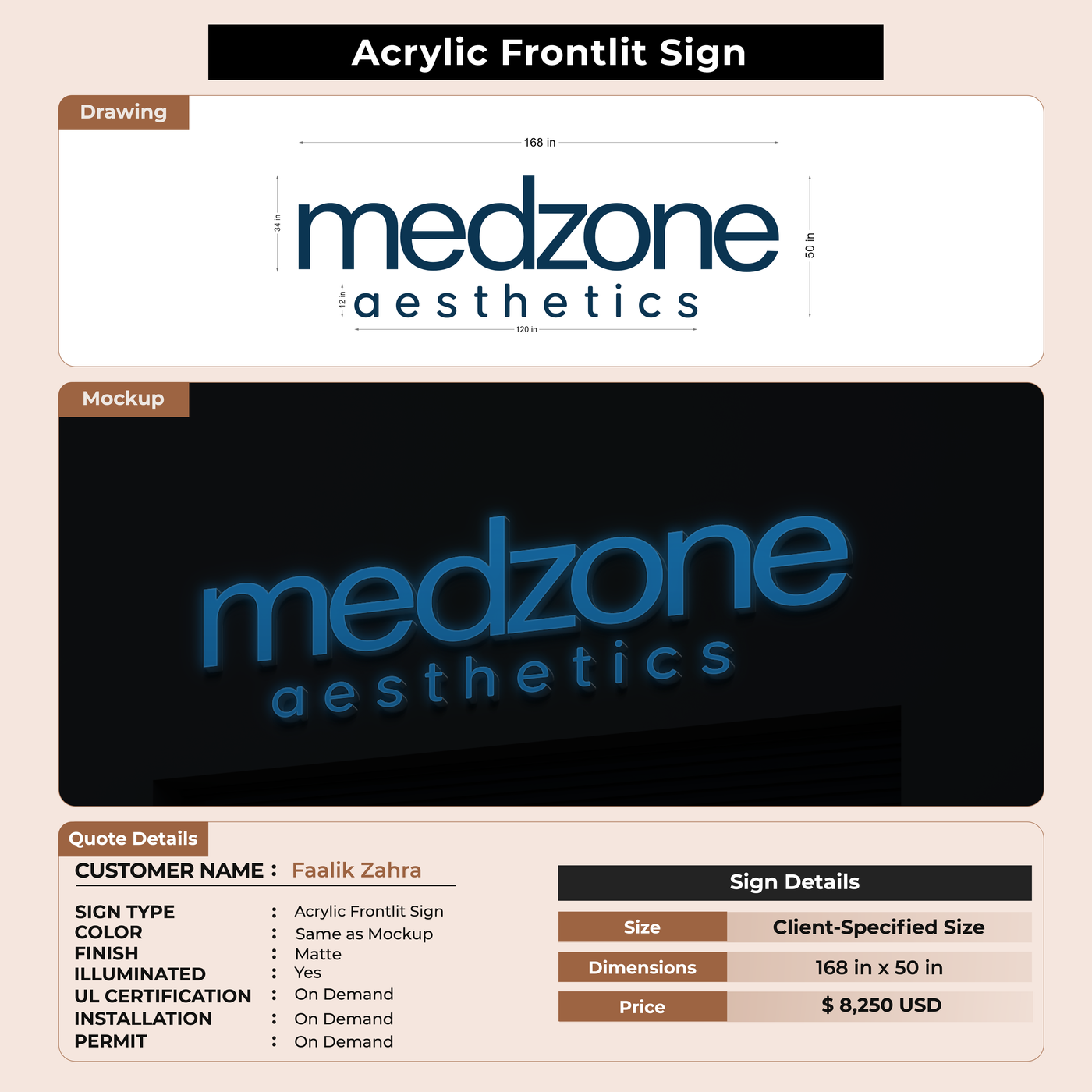 3D Acrylic Front-lit Sign fOR Faalik Zahra