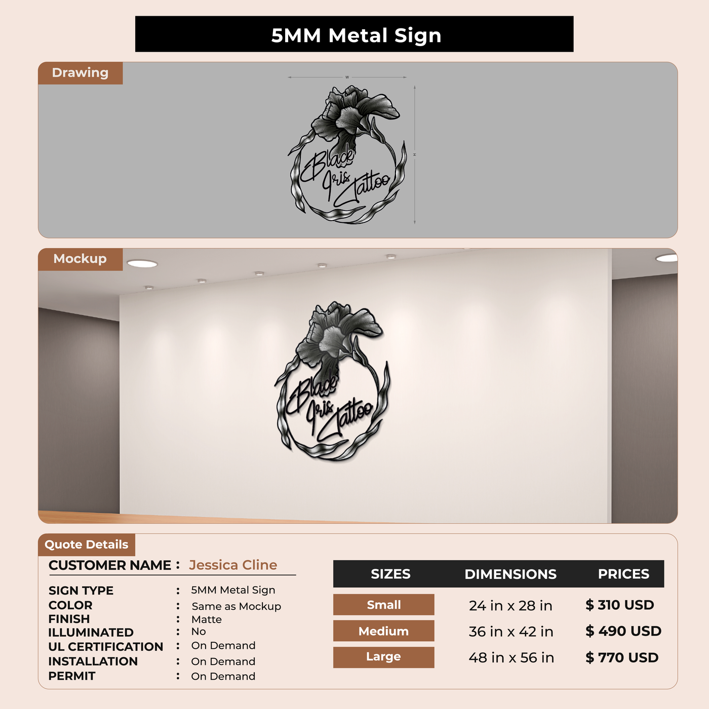 5MM Metal Sign For Jessica Cline