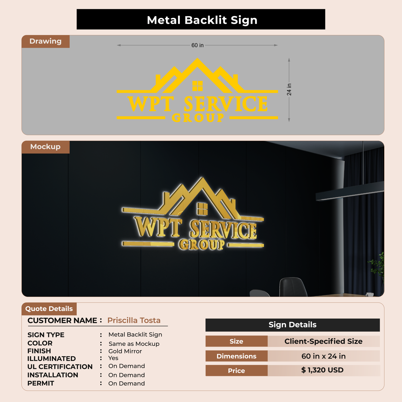 3D Metal Back-lit Signs For Priscilla Tosta