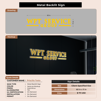 3D Metal Back-lit Signs For Priscilla Tosta