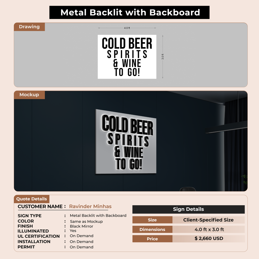 3d metal backlit With Backboard for Ravinder Minhas