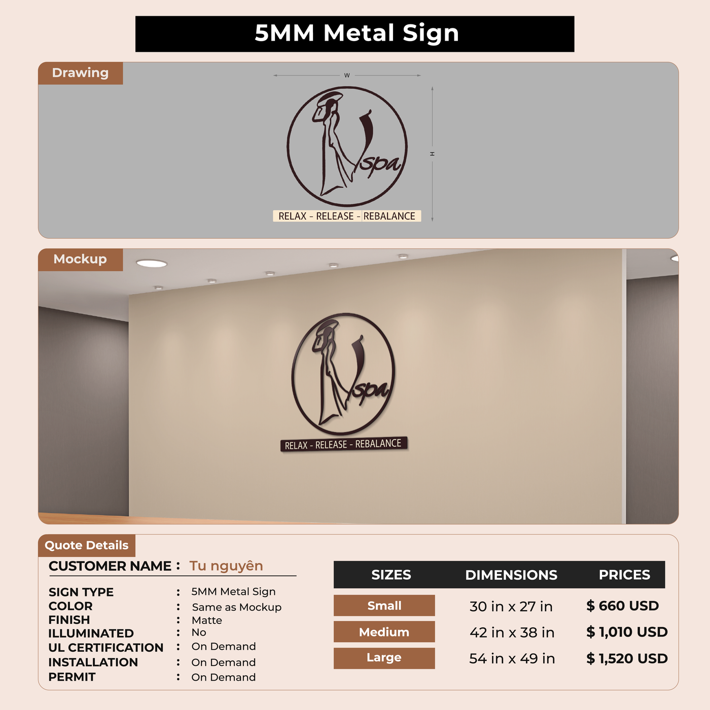 5MM Metal Sign For Tu nguyên