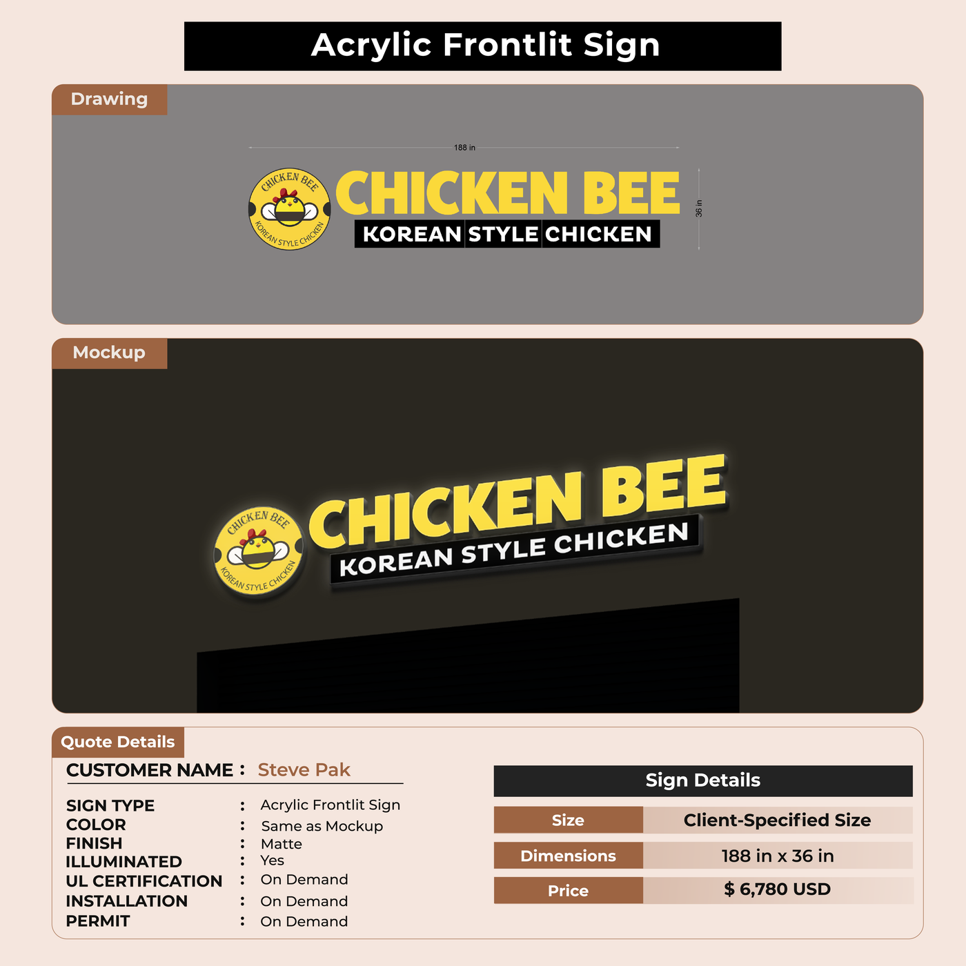 3d acrylic frontlit for Steve Pak