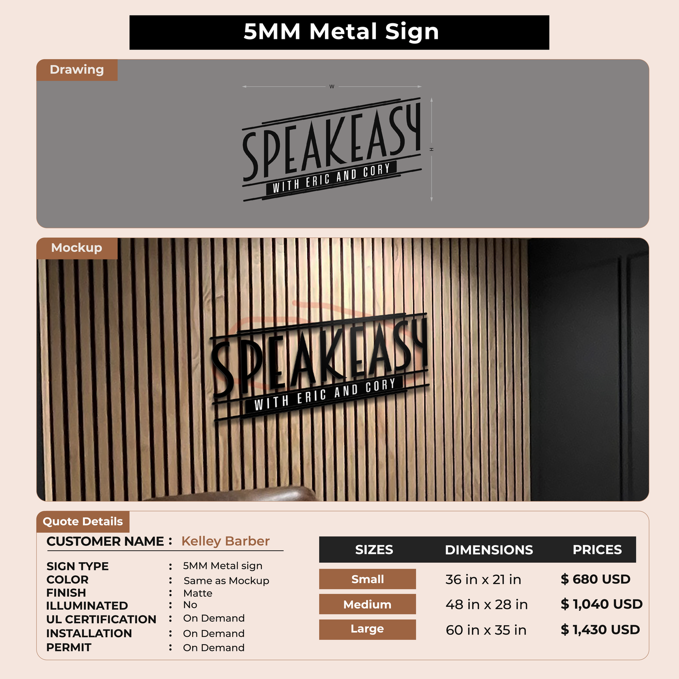 Business signage for Kelley Barber