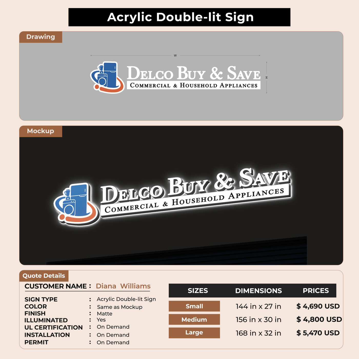 Business signage for Diana  Williams