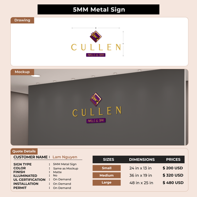 5MM Metal Sign For Lam Nguyen
