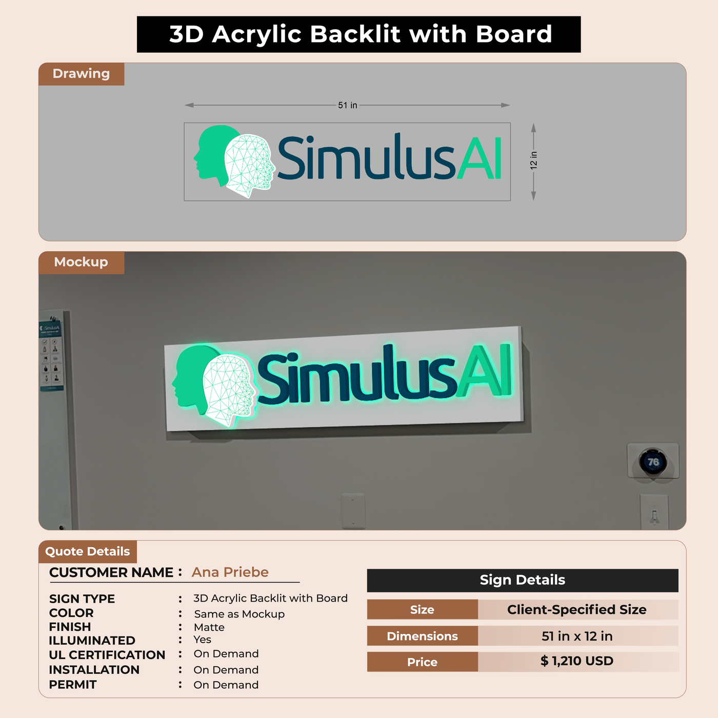 3D Acrylic Backlit with Board For Ana Priebe