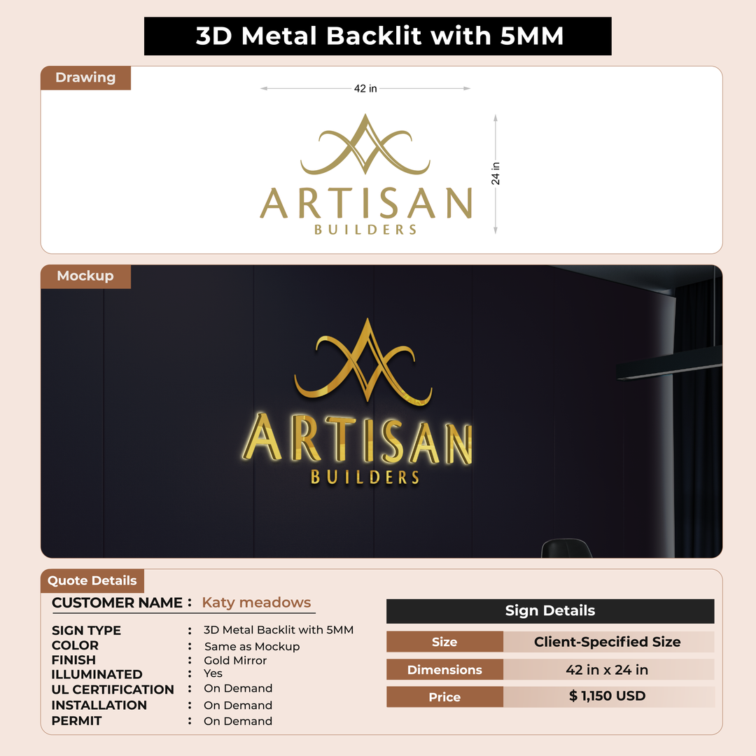 3D Metal Backlit with 5MM for Katy meadows