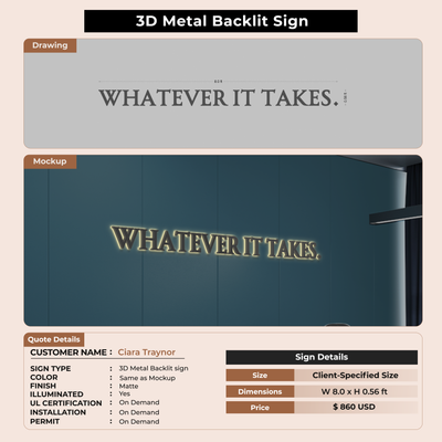 3D Metal Back-lit Signm For Ciara Traynor