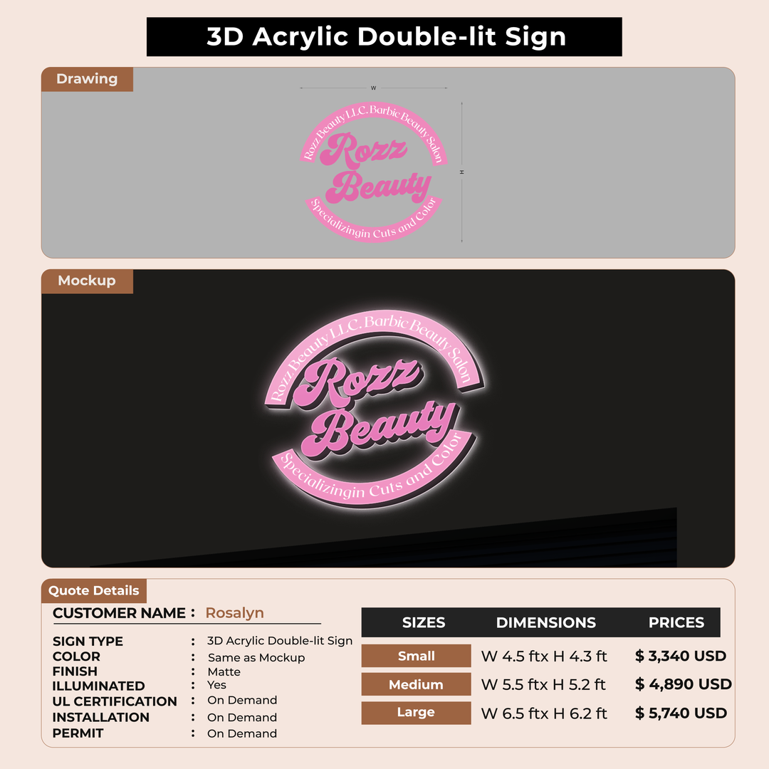 3D Acrylic Double-it Sign For Rosalyn